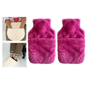 Sıcak Su Torbası 2 Adet,Cepli Pembe Peluş Termofor 32,5X17,5Cm  1500 Ml