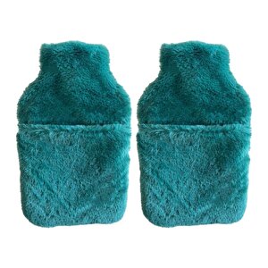 Sıcak Su Torbası 2 Adet,Cepli Yeşil Peluş Termofor 32,5X17,5Cm  1500 Ml