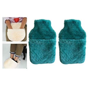 Sıcak Su Torbası 2 Adet,Cepli Yeşil Peluş Termofor 32,5X17,5Cm  1500 Ml