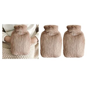 Sıcak Su Torbası 2 Adet,Yan Cepli Bej Peluş Termofor 27X17X2Cm  750Ml