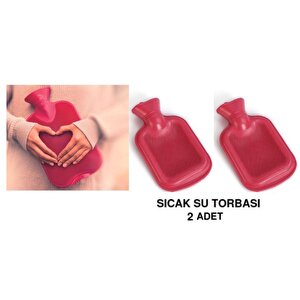 Sıcak Su Torbası 2 Adet,Pembe Kauçuk Termofor 21X15X1,8Cm 250 Ml