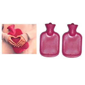 Sıcak Su Torbası 2 Adet,Pembe Kauçuk Termofor 21X15X1,8Cm 250 Ml