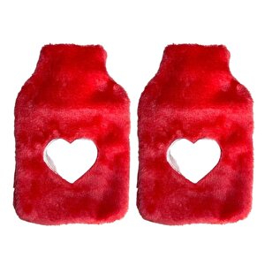 Sıcak Su Torbası 2 Adet,Peluş Kalpli,Pembe Termofor 26X17X2Cm 1 Litre