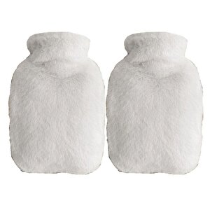 Sıcak Su Torbası 2 Adet,Yan Cepli Beyaz Peluş Termofor 27X17X2Cm  750Ml