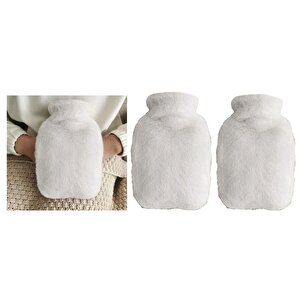 Sıcak Su Torbası 2 Adet,Yan Cepli Beyaz Peluş Termofor 27X17X2Cm  750Ml