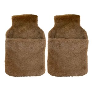 Sıcak Su Torbası 2 Adet,Cepli Kahverengi Peluş Termofor 32,5X17,5Cm  1500 Ml