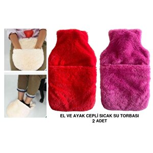 Sıcak Su Torbası 2 Adet,Cepli Peluş Termofor 32,5X17,5Cm  1500 Ml