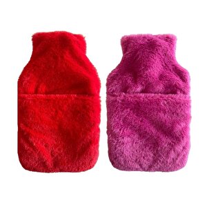 Sıcak Su Torbası 2 Adet,Cepli Peluş Termofor 32,5X17,5Cm  1500 Ml