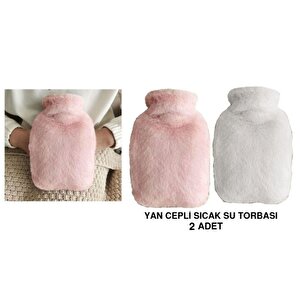 Sıcak Su Torbası 2 Adet,Yan Cepli Peluş Termofor 27X17X2Cm  750Ml