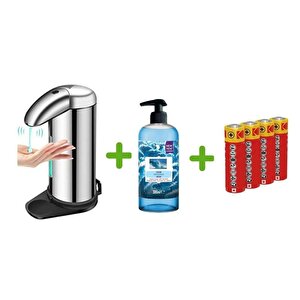 Sensörlü Fotoselli Sıvı Sabunluk,Piller Dahil 14X10X22Cm Ve Bir Adet 500 Ml Sıvı Sabun Okyanus Kokulu