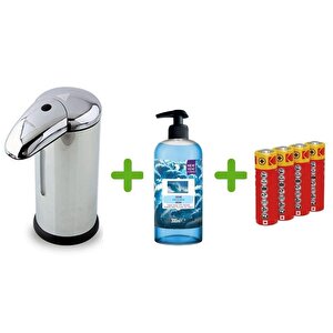 Sensörlü Fotoselli Sıvı Sabunluk,Piller Dahil 14X10X22Cm Ve Bir Adet 500 Ml Sıvı Sabun Okyanus Kokulu