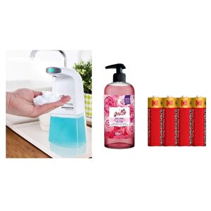 Sensörlü Fotoselli Sıvı Sabunluk,Piller Dahil 21X10X5Cm Ve Bir Adet 500 Ml Sıvı Sabun Gül Kokulu