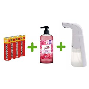 Sensörlü Fotoselli Sıvı Sabunluk,Piller Dahil 21X10X5Cm Ve Bir Adet 500 Ml Sıvı Sabun Gül Kokulu