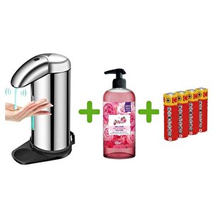 Sensörlü Fotoselli Sıvı Sabunluk,Piller Dahil 14X10X22Cm Ve Bir Adet 500 Ml Sıvı Sabun Gül Kokulu