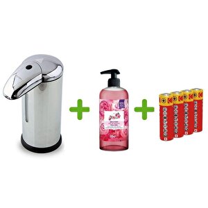Sensörlü Fotoselli Sıvı Sabunluk,Piller Dahil 14X10X22Cm Ve Bir Adet 500 Ml Sıvı Sabun Gül Kokulu