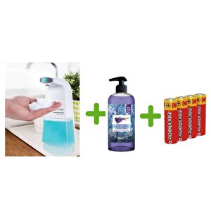 Sensörlü Fotoselli Sıvı Sabunluk,Piller Dahil 21X10X5Cm Ve Bir Adet 500 Ml Sıvı Sabun Lavanta Kokulu