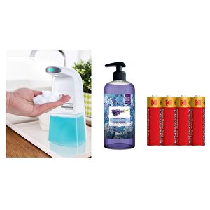 Sensörlü Fotoselli Sıvı Sabunluk,Piller Dahil 21X10X5Cm Ve Bir Adet 500 Ml Sıvı Sabun Lavanta Kokulu