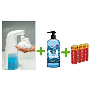 Sensörlü Fotoselli Sıvı Sabunluk,Piller Dahil 21X5X10Cm Ve Bir Adet 500 Ml Sıvı Sabun Okyanus Kokulu