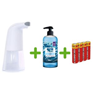 Sensörlü Fotoselli Sıvı Sabunluk,Piller Dahil 21X5X10Cm Ve Bir Adet 500 Ml Sıvı Sabun Okyanus Kokulu