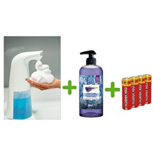 Sensörlü Fotoselli Sıvı Sabunluk,Piller Dahil 21X5X10Cm Ve Bir Adet 500 Ml Sıvı Sabun Lavanta Kokulu