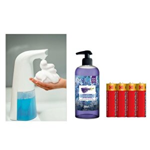 Sensörlü Fotoselli Sıvı Sabunluk,Piller Dahil 21X5X10Cm Ve Bir Adet 500 Ml Sıvı Sabun Lavanta Kokulu