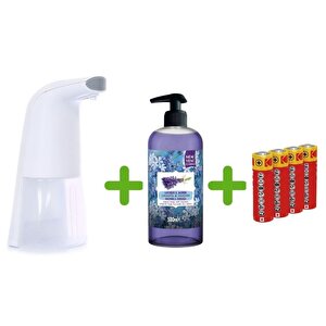 Sensörlü Fotoselli Sıvı Sabunluk,Piller Dahil 21X5X10Cm Ve Bir Adet 500 Ml Sıvı Sabun Lavanta Kokulu