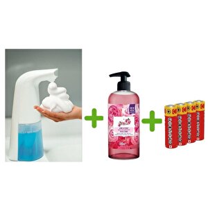 Sensörlü Fotoselli Sıvı Sabunluk,Piller Dahil 21X5X10Cm Ve Bir Adet 500 Ml Sıvı Sabun Gül Kokulu