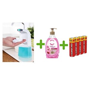 Sensörlü Fotoselli Sıvı Sabunluk,Piller Dahil 21X10X5Cm Ve Bir Adet 392 Ml Sıvı Sabun Amber Ve Gül