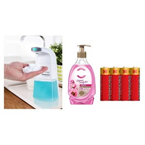 Sensörlü Fotoselli Sıvı Sabunluk,Piller Dahil 21X10X5Cm Ve Bir Adet 392 Ml Sıvı Sabun Amber Ve Gül