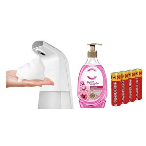 Sensörlü Fotoselli Sıvı Sabunluk,Piller Dahil 21X10X5Cm Ve Bir Adet 392 Ml Sıvı Sabun Amber Ve Gül