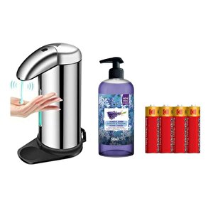 Sensörlü Fotoselli Sıvı Sabunluk,Piller Dahil 14X10X22Cm Ve Bir Adet 500 Ml Sıvı Sabun Lavanta Kokulu
