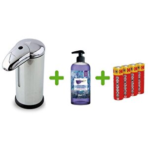 Sensörlü Fotoselli Sıvı Sabunluk,Piller Dahil 14X10X22Cm Ve Bir Adet 500 Ml Sıvı Sabun Lavanta Kokulu