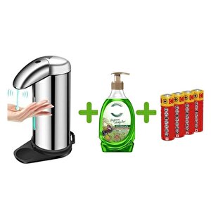 Sensörlü Fotoselli Sıvı Sabunluk,Piller Dahil 14X10X22Cm Ve Bir Adet 392 Ml Sıvı Sabun Zeytinyağı Ve Bergamot