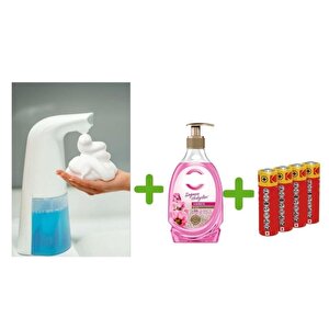 Sensörlü Fotoselli Sıvı Sabunluk,Piller Dahil 21X5X10Cm Ve Bir Adet 392 Ml Sıvı Sabun Amber Ve Gül