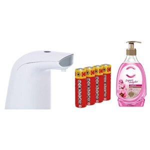 Sensörlü Fotoselli Sıvı Sabunluk,Piller Dahil 21X5X10Cm Ve Bir Adet 392 Ml Sıvı Sabun Amber Ve Gül
