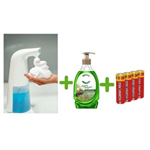 Sensörlü Fotoselli Sıvı Sabunluk,Piller Dahil 21X5X10Cm Ve Bir Adet 392 Ml Sıvı Sabun Zeytinyağı Ve Bergamot