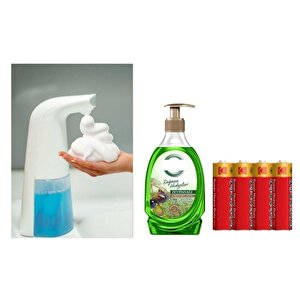 Sensörlü Fotoselli Sıvı Sabunluk,Piller Dahil 21X5X10Cm Ve Bir Adet 392 Ml Sıvı Sabun Zeytinyağı Ve Bergamot