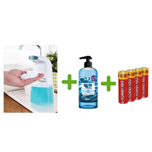 Sensörlü Fotoselli Sıvı Sabunluk,Piller Dahil 21X10X5Cm Ve Bir Adet 500 Ml Sıvı Sabun Okyanus Kokulu