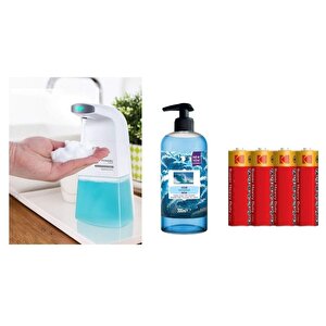 Sensörlü Fotoselli Sıvı Sabunluk,Piller Dahil 21X10X5Cm Ve Bir Adet 500 Ml Sıvı Sabun Okyanus Kokulu