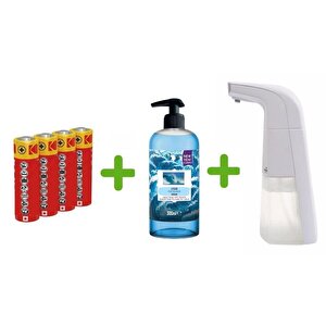 Sensörlü Fotoselli Sıvı Sabunluk,Piller Dahil 21X10X5Cm Ve Bir Adet 500 Ml Sıvı Sabun Okyanus Kokulu