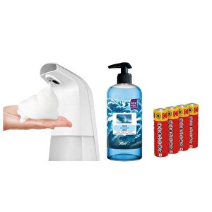 Sensörlü Fotoselli Sıvı Sabunluk,Piller Dahil 21X10X5Cm Ve Bir Adet 500 Ml Sıvı Sabun Okyanus Kokulu