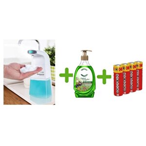 Sensörlü Fotoselli Sıvı Sabunluk,Piller Dahil 21X10X5Cm Ve Bir Adet 392 Ml Sıvı Sabun Zeytinyağı Ve Bergamot