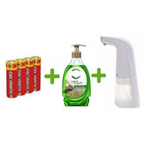 Sensörlü Fotoselli Sıvı Sabunluk,Piller Dahil 21X10X5Cm Ve Bir Adet 392 Ml Sıvı Sabun Zeytinyağı Ve Bergamot
