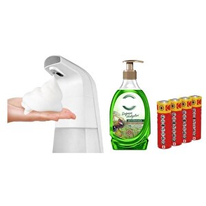 Sensörlü Fotoselli Sıvı Sabunluk,Piller Dahil 21X10X5Cm Ve Bir Adet 392 Ml Sıvı Sabun Zeytinyağı Ve Bergamot