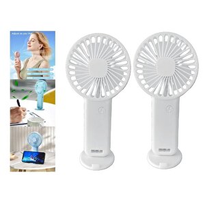 2 Adet Mi̇ni̇ Fan,telefon Tutucu,portati̇f El Vanti̇latörü Beyaz  9,3x19cm