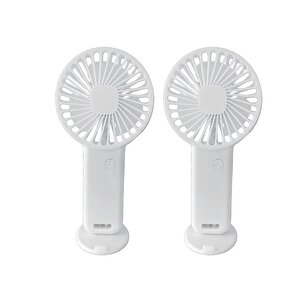 2 Adet Mi̇ni̇ Fan,telefon Tutucu,portati̇f El Vanti̇latörü Beyaz  9,3x19cm