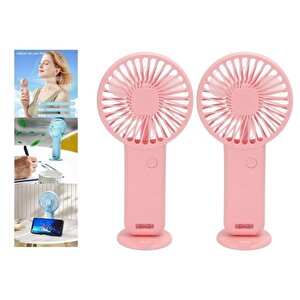 2 Adet Mi̇ni̇ Fan,telefon Tutucu,portati̇f El Vanti̇latörü Pembe  9,3x19cm