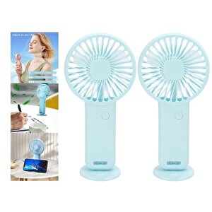 2 Adet Mi̇ni̇ Fan,telefon Tutucu,portati̇f El Vanti̇latörü Mavi̇  9,3x19cm