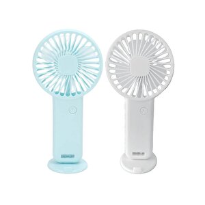 2 Adet Mi̇ni̇ Fan,telefon Tutucu,portati̇f El Vanti̇latörü Mavi̇,beyaz  9,3x19cm