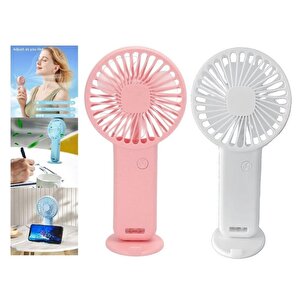 2 Adet Mi̇ni̇ Fan,telefon Tutucu,portati̇f El Vanti̇latörü Pembe,beyaz  9,3x19cm